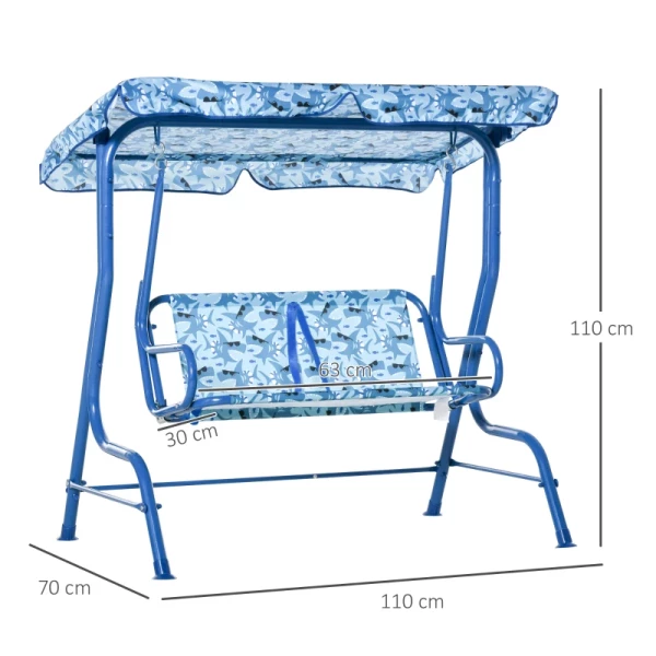  Tuinschommel Voor Kinderen Met Zonnekap 2-zits Tuinschommel Voor 3-6 Jaar Metaal Blauw 110L X 70B X 110H Cm 3