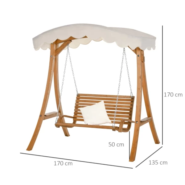  Tuinschommelset, 2-zits Tuinschommelset, Schommelbank Met Luifel, Larikshout, Roomwit, 170 X 135 X 170 Cm 3