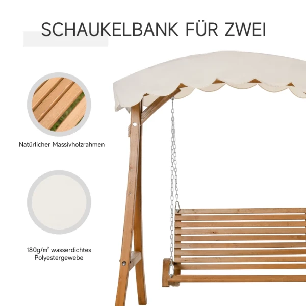  Tuinschommelset, 2-zits Tuinschommelset, Schommelbank Met Luifel, Larikshout, Roomwit, 170 X 135 X 170 Cm 4