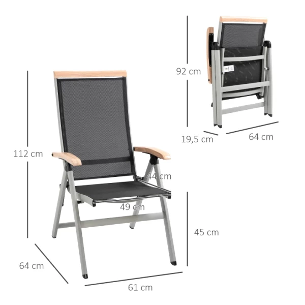  Tuinstoel Met Verstelbare Rugleuning, Alu+mesh, Zwart+zilver, 61 X 64 X 112 Cm 3