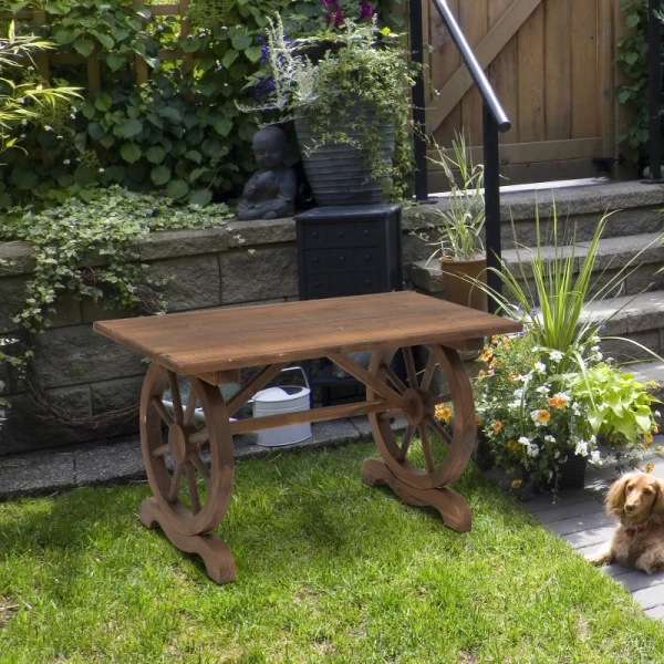  Tuintafel, Balkontafel, Houten Tafel, Wielvorm, Weerbestendig, Massief Hout, Naturel, 113 X B60 X H65 Cm 2