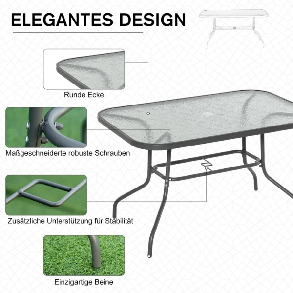  Tuintafel Bistrotafel Balkontafel Tuinbijzettafel Bistrotafel Tuinmeubel Met Glazen Blad Parasolgat Gehard Glas + Metaal Carbon Grijs 120 X 80 X 70 Cm 5