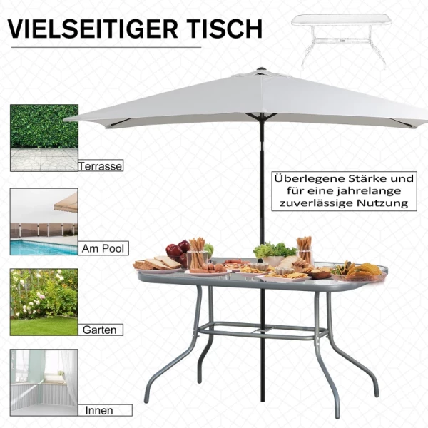  Tuintafel Bistrotafel Balkontafel Tuinbijzettafel Bistrotafel Tuinmeubel Met Glazen Blad Parasolgat Gehard Glas + Metaal Carbon Grijs 120 X 80 X 70 Cm 7