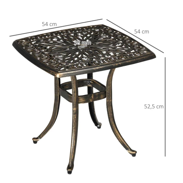  Tuintafel Decoratief Vintage Design Met Paraplugat Gegoten Aluminium Kleur: Brons 54 X 54 X 52,5 Cm 3