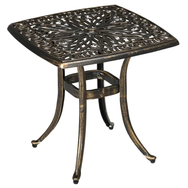 Tuintafel Decoratief Vintage Design Met Paraplugat Gegoten Aluminium Kleur: Brons 54 X 54 X 52,5 Cm 1