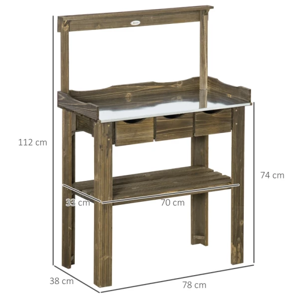  Tuintafel Met Drie Lades En Metalen Werkblad, Verkoold, 78 X 38 X 112 Cm 3