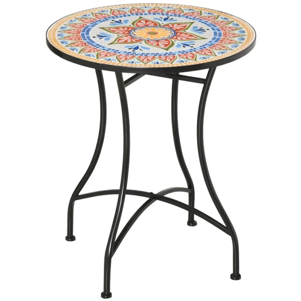 Tuintafel Mozaïek Tafel Rond Bistrotafel Bijzettafel Met Mozaïek Blad Keramiek Metaal Rood + Blauw + Wit Ø60 Cm 1