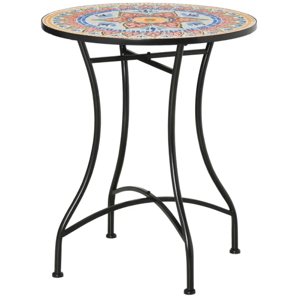  Tuintafel Mozaïek Tafel Rond Bistrotafel Bijzettafel Met Mozaïek Blad Keramiek Metaal Rood + Blauw + Wit Ø60 Cm 10