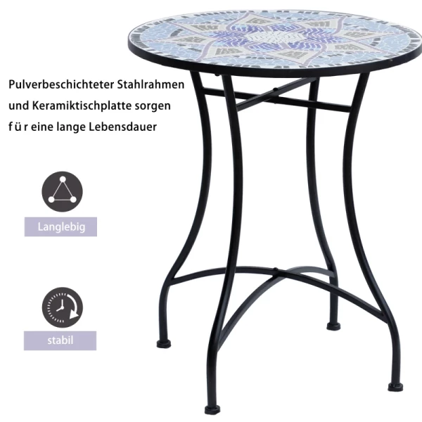  Tuintafel, Mozaïektafel, Balkontafel, Bijzettafel, Eettafel, Rond, Staal + Keramiek, Blauw + Wit, Ø60 X H71 Cm 4