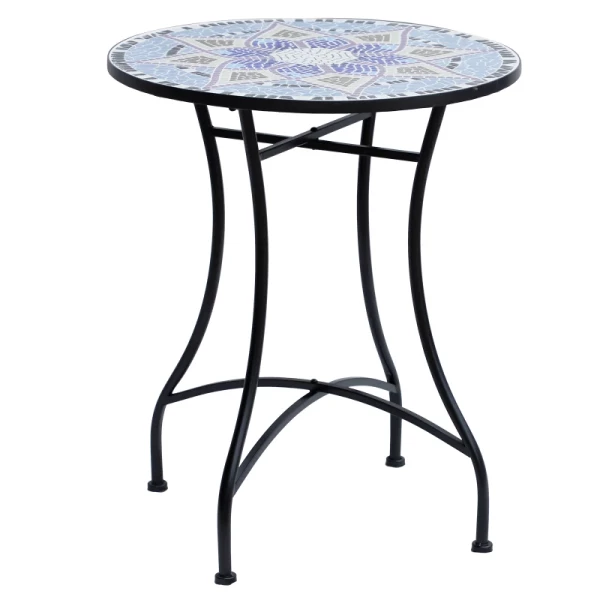 Tuintafel, Mozaïektafel, Balkontafel, Bijzettafel, Eettafel, Rond, Staal + Keramiek, Blauw + Wit, Ø60 X H71 Cm 1