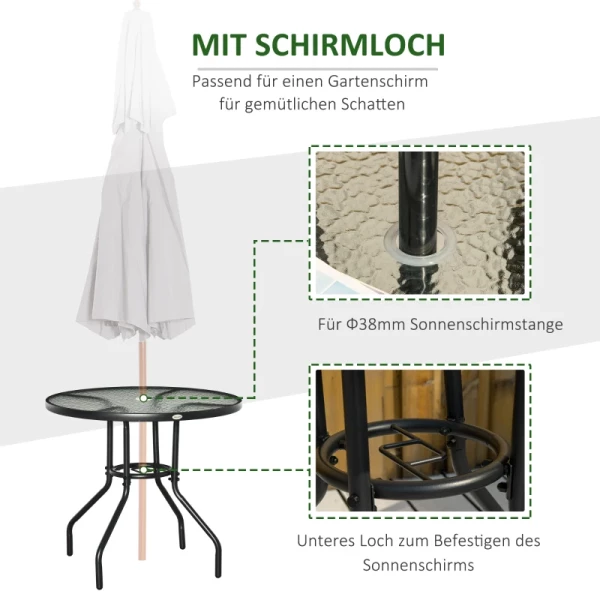  Tuintafel Tuin Bijzettafel Tuinmeubelen Balkontafel Bistrotafel Met Parasolgat Gehard Glas + Metaal Zwart Ø80 X 72 Cm 4