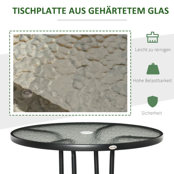  Tuintafel Tuin Bijzettafel Tuinmeubelen Balkontafel Bistrotafel Met Parasolgat Gehard Glas + Metaal Zwart Ø80 X 72 Cm 5