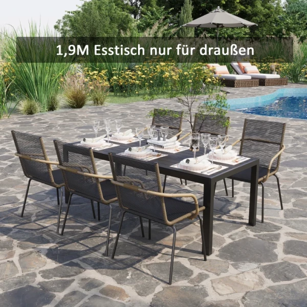  Tuintafel, Tuintafel, Terrastafel, Partytafel, Balkontafel Aluminium Polywood Zwart 190 X 84,5 X 72 Cm 2