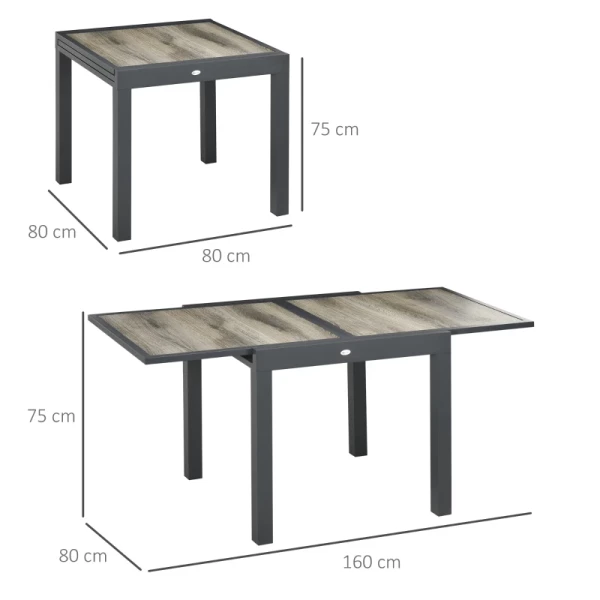  Tuintafel, Uitschuifbaar, Makkelijk Schoon Te Maken, Aluminium Frame, Houtlook, 160 X 80 X 75 Cm 3