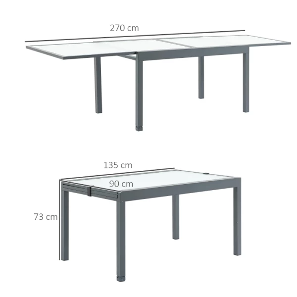  Tuintafel Uitschuifbaar Met Glazen Blad Aluminium Grijs + Mat Wit 270 X 90 X 73 Cm 3