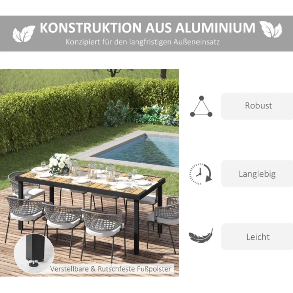  Tuintafel Voor 8 Personen, Eettafel, Aluminium Tafel, Tuinmeubelen, Loungemeubelen, Onderhoudsvriendelijk Kunststof, Naturel En Zwart, 190 X 90 X 74 Cm 5