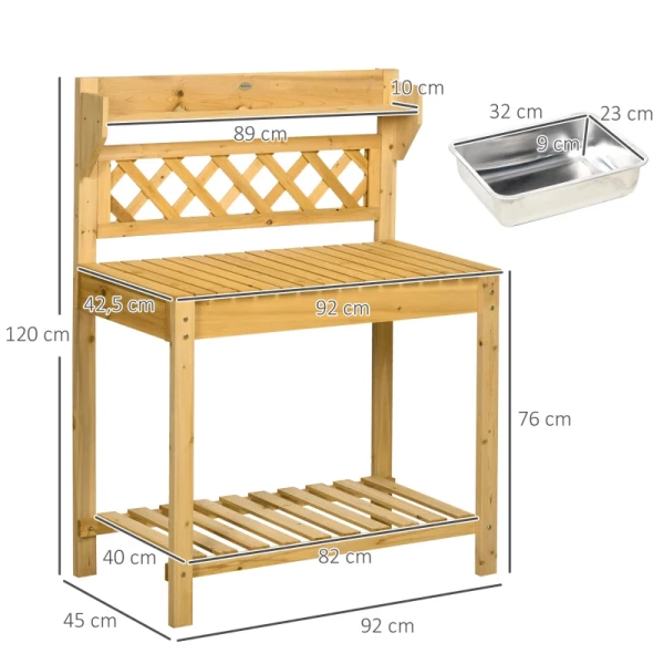  Tuinwerktafel, Geïntegreerde Roestvrijstalen Spoelbak, 2 Planken, Massief Hout, Bruin, 92 X 45 X 120 Cm 3