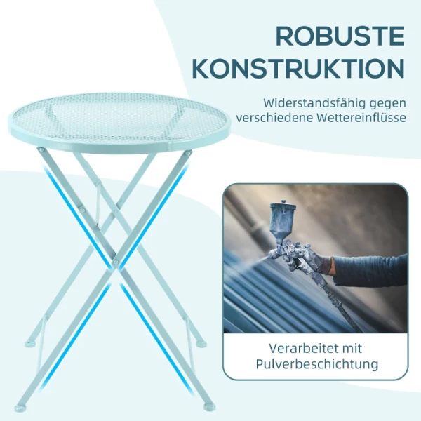  Tuinzitgroep 3-delige Bistroset Set 1 Tafel + 2 Klapstoelen Voor Terras Balkon Metaal Blauw 6