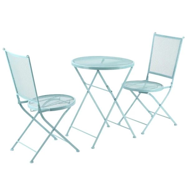  Tuinzitgroep 3-delige Bistroset Set 1 Tafel + 2 Klapstoelen Voor Terras Balkon Metaal Blauw 10