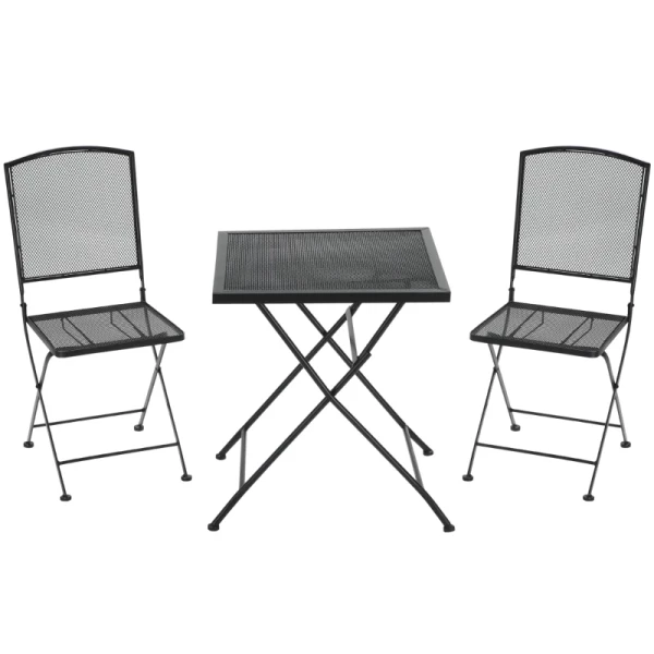 Tuinzitgroep 3-delige Bistroset Set 1 Tafel + 2 Klapstoelen Voor Terras Balkon Metaalgrijs 1