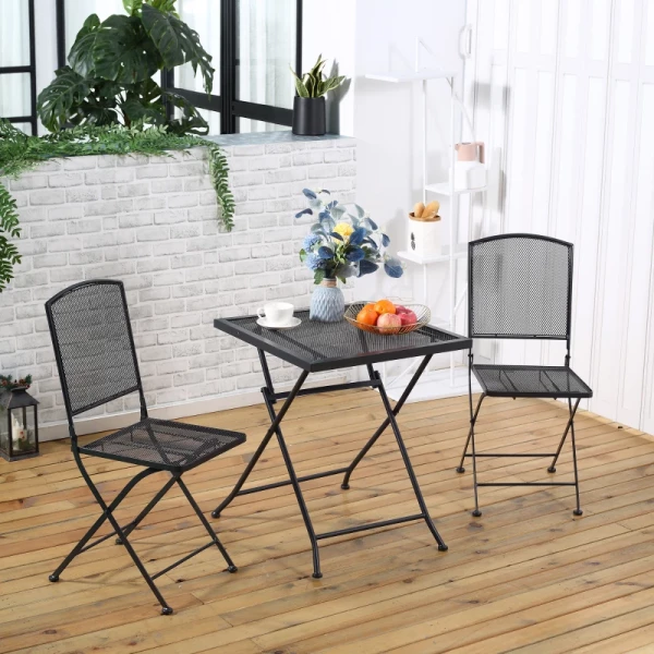  Tuinzitgroep 3-delige Bistroset Set 1 Tafel + 2 Klapstoelen Voor Terras Balkon Metaalgrijs 8