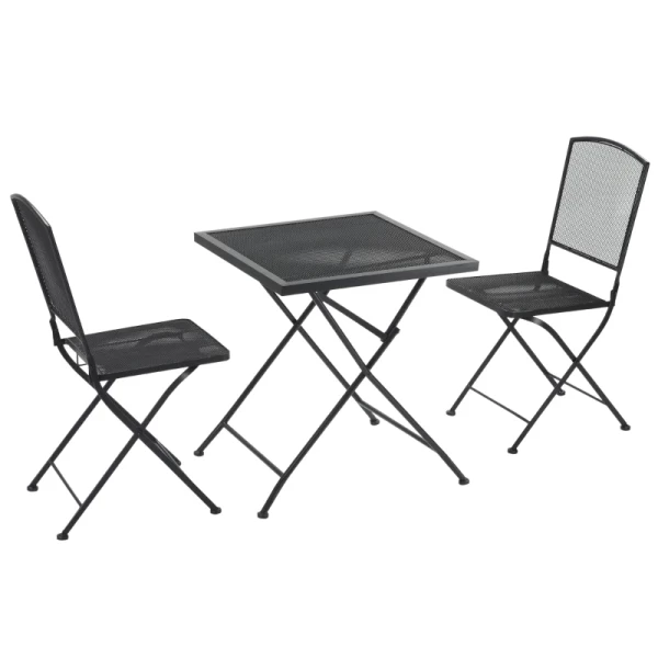  Tuinzitgroep 3-delige Bistroset Set 1 Tafel + 2 Klapstoelen Voor Terras Balkon Metaalgrijs 9