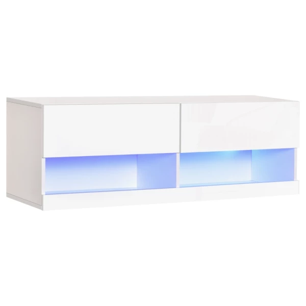 TV-bord TV-tafel Hangbord Met Kleurrijke LED-verlichting 16 Knipperstanden TV-wandkast Ladekast Met Lades En Open Planken MDF In Hoogglans Wit 120 X 35 X 40,5 Cm 1