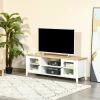  TV Lowboard TV Meubel TV Meubel Voor TV's Tot 60 Inch Met 2 Glazen Deuren Plank Verstelbaar Wit + Eiken 140 X 39,5 X 50 Cm 2