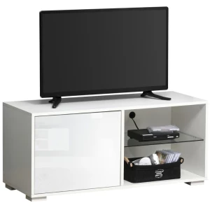  TV-meubel TV-dressoir Met Lades En Open Planken Spaanplaat Glas Wit 100 X 40 X 45 Cm 1