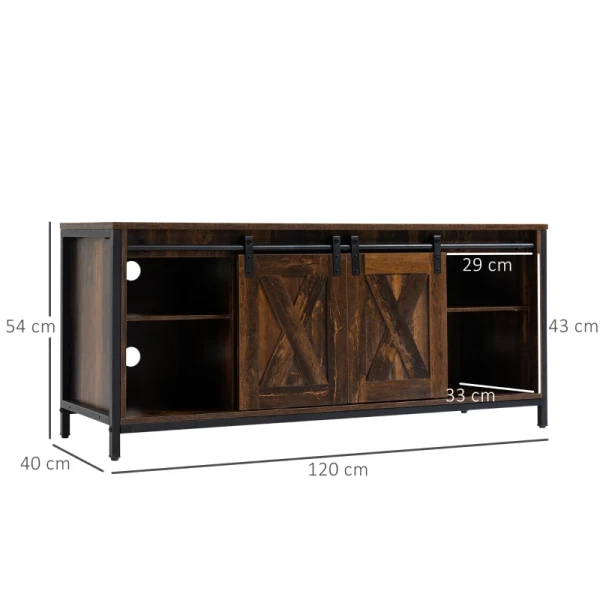  Tv-meubel Tv-meubel Met Schuifdeuren In Industrieel Design 120 X 40 X 54 Cm Bruin + Zwart 3
