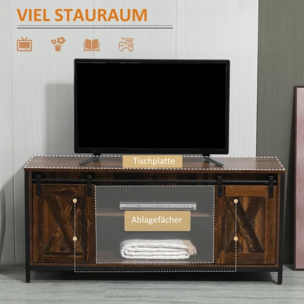  Tv-meubel Tv-meubel Met Schuifdeuren In Industrieel Design 120 X 40 X 54 Cm Bruin + Zwart 4