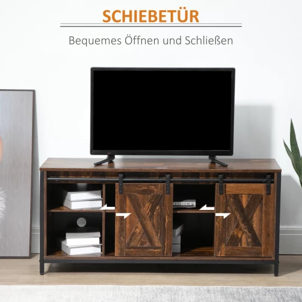  Tv-meubel Tv-meubel Met Schuifdeuren In Industrieel Design 120 X 40 X 54 Cm Bruin + Zwart 5