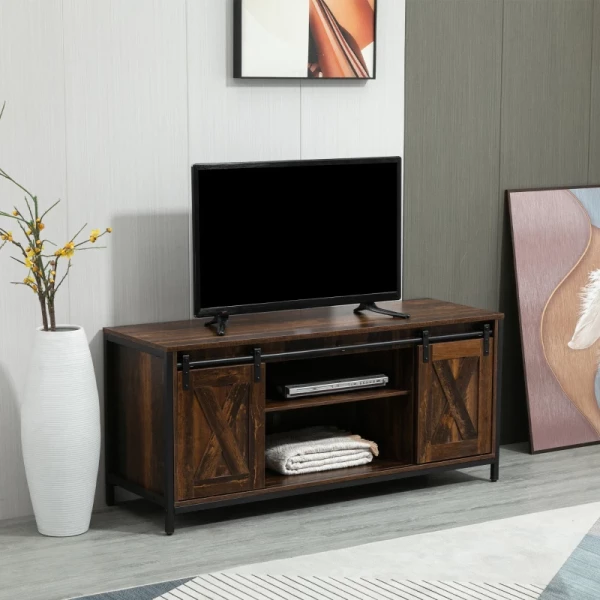  Tv-meubel Tv-meubel Met Schuifdeuren In Industrieel Design 120 X 40 X 54 Cm Bruin + Zwart 10