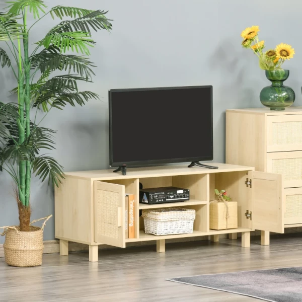  TV-tafel Lowboard TV-meubel TV-dressoir Met 2 Rotan Deuren En Open Planken MDF Naturel 115 X 40 X 48 Cm 2