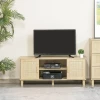  TV-tafel Lowboard TV-meubel TV-dressoir Met 2 Rotan Deuren En Open Planken MDF Naturel 115 X 40 X 48 Cm 4
