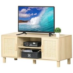  TV-tafel Lowboard TV-meubel TV-dressoir Met 2 Rotan Deuren En Open Planken MDF Naturel 115 X 40 X 48 Cm 1