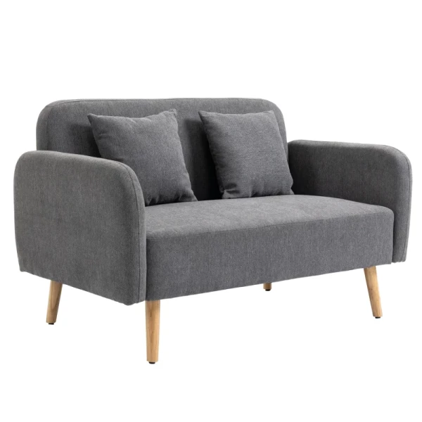  Tweezitsbank Bekleding Met Kussens Stof Loveseat Compact Design Moderne Tweezits In Hoogte Verstelbare Voetsteunen Fluweelachtig Polyester Rubber Houtschuim Grijs + Naturel 130 X 70 X 80 Cm 11