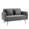  Tweezitsbank Bekleding Met Kussens Stof Loveseat Compact Design Moderne Tweezits In Hoogte Verstelbare Voetsteunen Fluweelachtig Polyester Rubber Houtschuim Grijs + Naturel 130 X 70 X 80 Cm 1