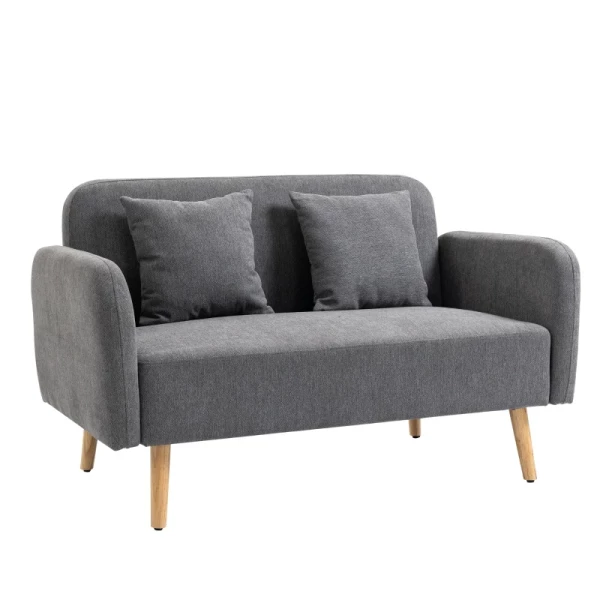 Tweezitsbank Bekleding Met Kussens Stof Loveseat Compact Design Moderne Tweezits In Hoogte Verstelbare Voetsteunen Fluweelachtig Polyester Rubber Houtschuim Grijs + Naturel 130 X 70 X 80 Cm 1