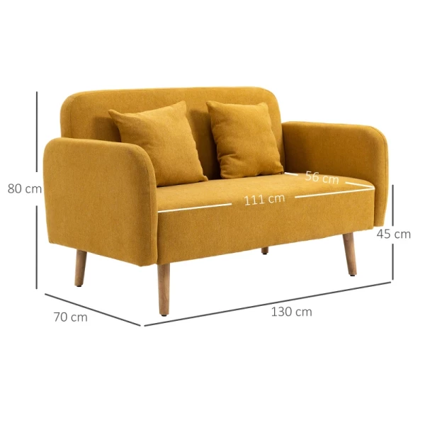  Tweezitsbank Bekleding Met Kussens Stof Loveseat Compact Design Moderne Tweezits In Hoogte Verstelbare Voetsteunen Fluweelachtig Polyester Rubber Houtschuim Natuur + Geel 130 X 70 X 80 Cm 3