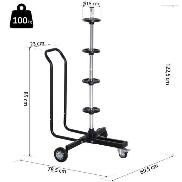  Velgenboomwagen Bandenwagen Zacht Voor Velgen Bandenstandaard Mobiel Metaal + Kunststof Zwart Voor 4 Banden Tot 225 Mm 3