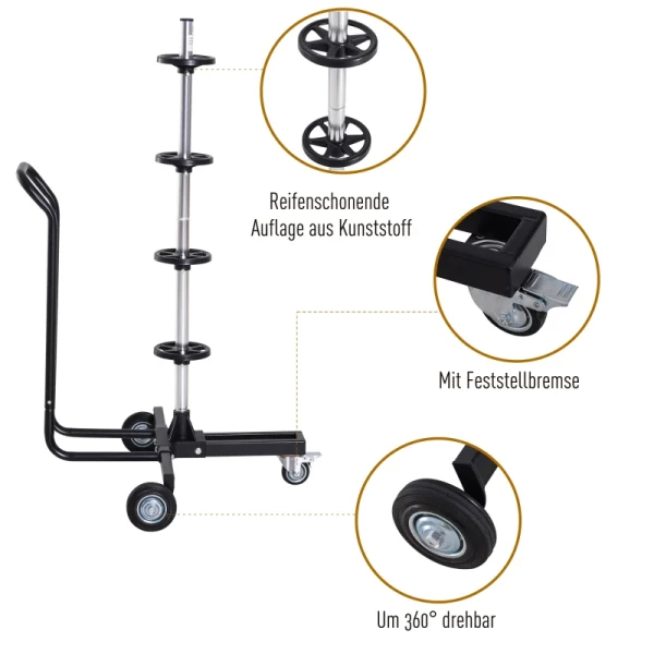  Velgenboomwagen Bandenwagen Zacht Voor Velgen Bandenstandaard Mobiel Metaal + Kunststof Zwart Voor 4 Banden Tot 225 Mm 5