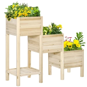  Verhoogd Bed 3-laags Houten Plantenbak Voor Tuin Balkon Naturel 125 X 45 X 108 Cm 1