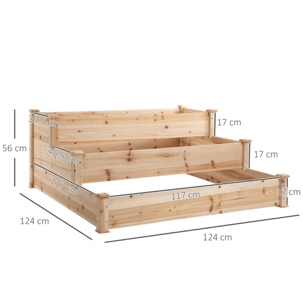  Verhoogd Bed 3-laags Tuinbed Plantenbed Kruidenbed Bloemenladder Voor Balkontuin Natuurlijk Dennenhout 124 X 124 X 56 Cm 3