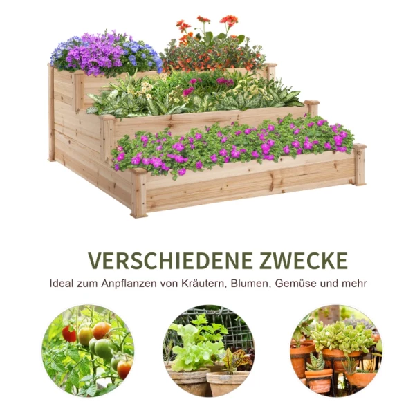  Verhoogd Bed 3-laags Tuinbed Plantenbed Kruidenbed Bloemenladder Voor Balkontuin Natuurlijk Dennenhout 124 X 124 X 56 Cm 6