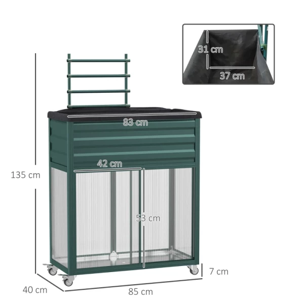  Verhoogd Tuinbed Met Latwerk Schuifdeuren RVS Frame Groen 85 X 40 X 135cm 3