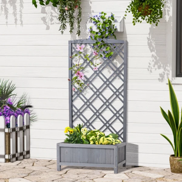  Verhoogde Plantenbak Bloemenstandaard Trellis Trellis Rozenboog Tuin Hout Grijs 60 X 30 X 122,5 Cm 2