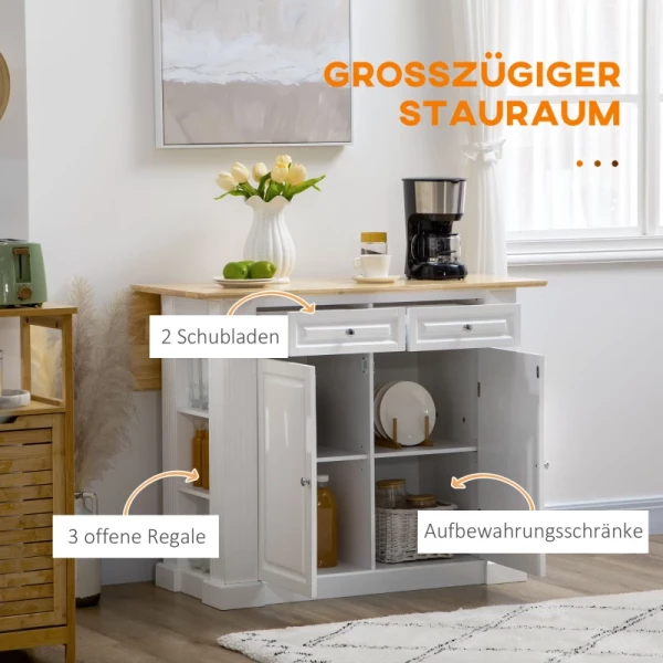  Verrijdbaar Keukeneiland 2 Kasten 2 Lades 6 Kruidenrekken 108cm X 78,4cm X 84cm; Natuurlijk + Wit 4