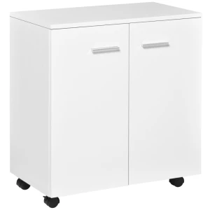  Verrijdbare Ladekast Dressoir Keukenkast 2 Deuren Met Vier Wielen Wit 60 X 35 X 65 Cm 1