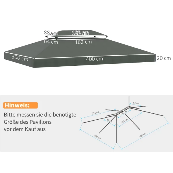  Vervangend Dak Paviljoendak Voor Metalen Paviljoen Tuinpaviljoen Partytent Tuintent Polyester 3x4m Donkergrijs 3